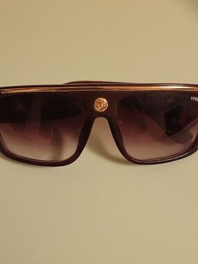 Versace Brown Gradient Shield Sunglasses with Gold Medallion Accent